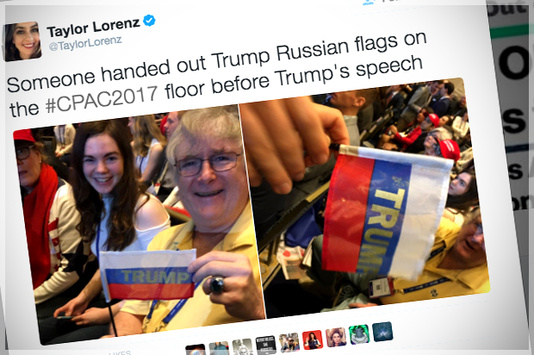 В США на конференції з Трампом роздавали прапорці з російським триколором
