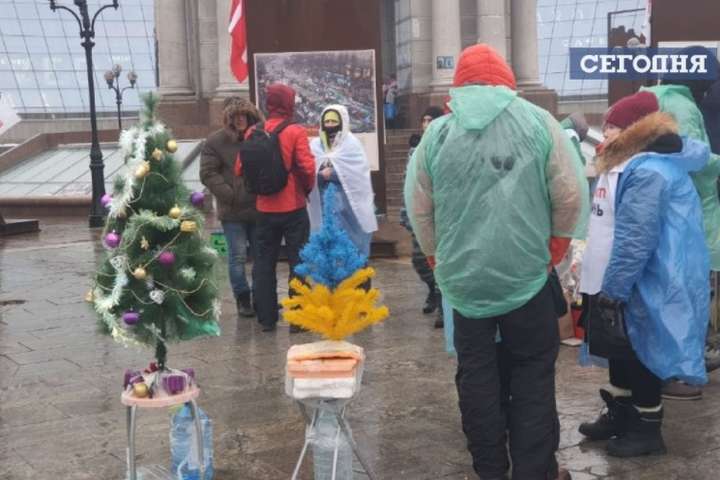 Протестувальники встановили на Майдані новорічні ялинки (фото)