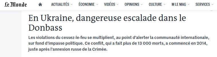 Французьке видання опублікувало матеріал із заголовком «Небезпечна ескалація на Донбасі в Україні»