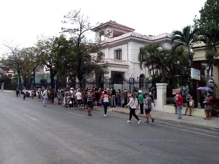 Мешканці Гавани стоять у черзі за курятиною. Фото надане Оленою Гуньковською