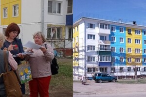 У РФ комунальники пофарбували будинок у жовто-блакитний колір: чиновники шоковані