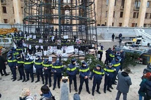 Влада Грузії намагалася зупинити протести ялинкою, мітингарі не розгубилися та «прикрасили» її