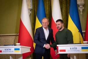 Президент України Володимир Зеленський під час зустрічі із прем’єр-міністром Республіки Польща Дональдом Туском у січні 2024 року