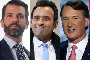 Зліва направо: Дональд Трамп-молодший, Вівек Рамасвамі, Гленн Янгкін, які потенційно можуть зайняти крісло Трампа  