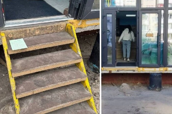 На Оболоні комунальники втретє за місяць демонтували сходи до одного кафе (фото)