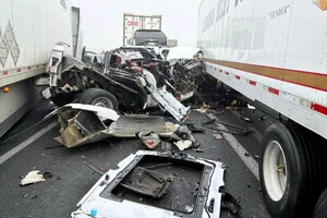 На оприлюднених фото з місця події видно понівечені легкові автомобілі та вантажівки