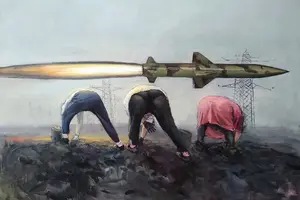 Картина під назвою «Врятовані картоплею» художника Юрія Шаповала, створена у січні 2022 році