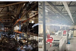 На першому фото друкарня після ворожого удару, на другому – вже відновлена 