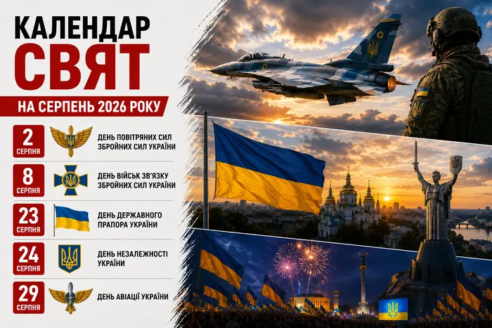 Державні та міжнародні свята у серпні 2026: як працюватимуть та що відзначатимуть українці
