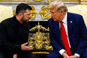 Президенти України Володимир Зеленський і США Дональд Трамп під час спілкування з пресою