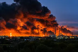 Пожежа на Куйбишевському нафтопереробному заводі після атаки безпілотників