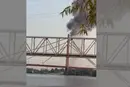 Дрон влучив у Північний міст Києва: відео моменту удару