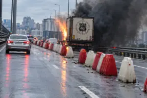 На Південному мосту палає вантажівка