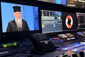 Режисерський пульт під час інтерв’ю митрополита Епіфанія для Радіо Свобода