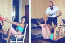 Полуобнаженная Настя Каменских показала, как тренирует травмированную ногу