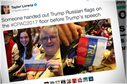 В США на конференції з Трампом роздавали прапорці з російським триколором