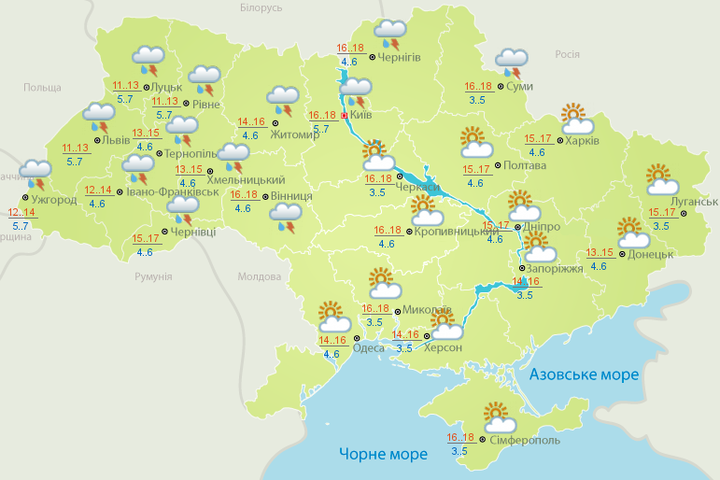Сьогодні синоптики обіцяють грозу та мінливу хмарність в Україні 
