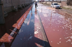 Солодка аварія. Вулиці російського міста Лебедянь залило кількома тоннами соку