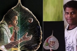 «Миниатюрное» искусство: прекрасные рисунки на хрупких листьях в работах индийского художника