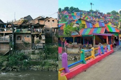В Индонезии за 22 тысячи долларов превратили трущобы в радужный уголок