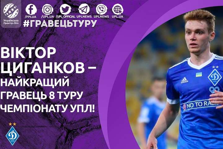 Гравця «Динамо» Циганкова визнали найкращим гравцем 8-го туру Прем'єр-ліги