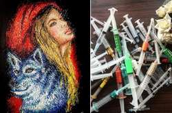 «Инъекционное искусство»: Девушка создает картины, используя шприцы вместо кисти