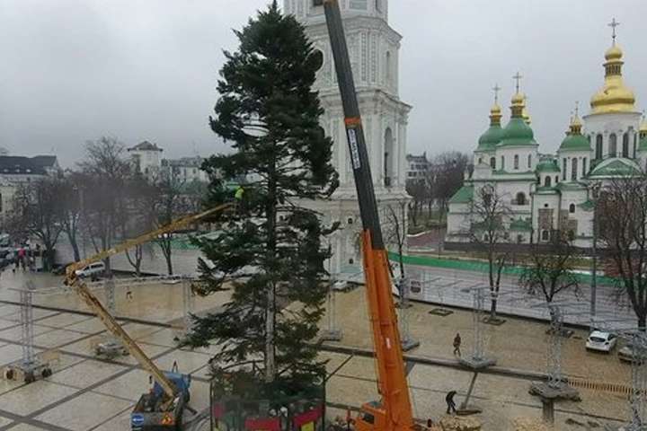 У Києві встановили головну новорічну ялинку країни