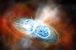  Перше спостереження за зіткненням двох нейтронних зір&nbsp;  &ndash;  &nbsp;прорив 2017 року. Зображення:&nbsp;Robin Dienel/ Carnegie Institution for Science. 