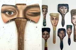  Хлам вместо холста: Художница рисует портреты на старых вещах