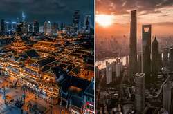 Геометрия мегополиса с высоты птичьего полета: Головокружительные снимки Шанхая, снятые с помощью дрона