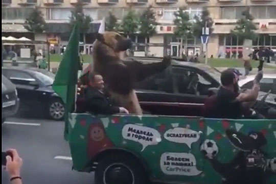 Без балалайок і шапок-вушанок, але з живим ведмедем. Росіяни шокували туристів у перший день ЧС-2018 (відео)