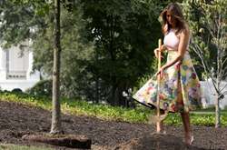 Мелания Трамп в откровенном топе посадила дуб возле Белого дома. Фотогалерея