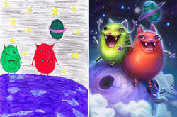 Художники перерисовывают детские рисунки монстров, превращая их в уникальных персонажей 