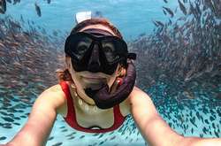 Фантастические фото дайверов, которые плывут через косяк рыб