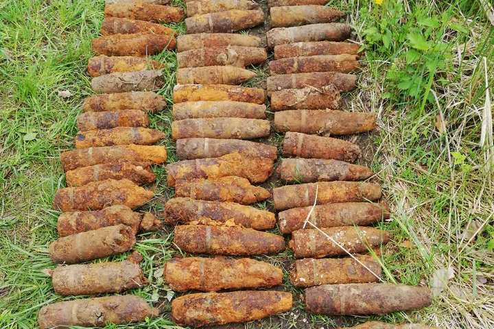 Небезпечна знахідка: у лісі на Київщині виявлено 35 снарядів (фото)