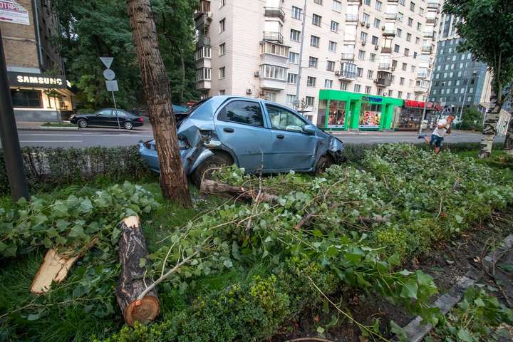 На бульварі Лесі Українки Chevrolet зніс дерево і вилетів на алею (фото, відео)