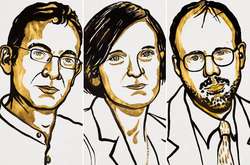 Абхіджит Бенеріджі, Естер Дюфло та Майкл Кремер (зліва направо) — лауреати Премії Шведського центрального банку з економічних наук пам'яті Альфреда Нобеля 2019 року