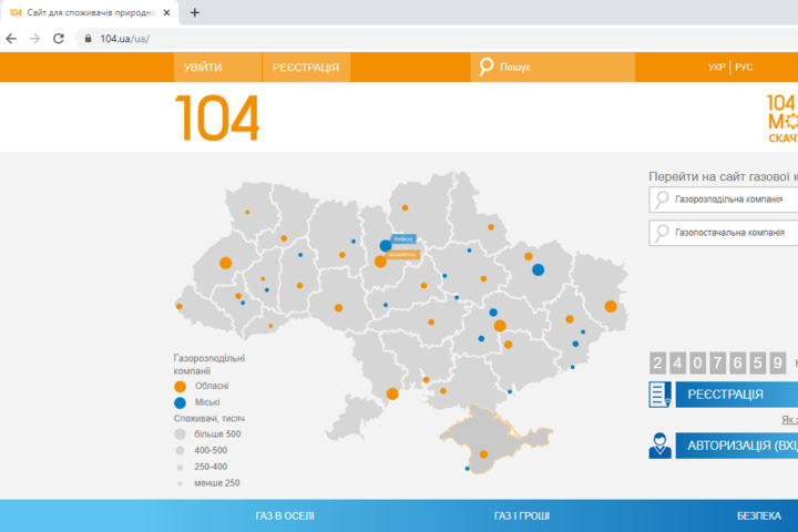 Понад 92 тис. користувачів газу Вінниччини користуються Особистим кабінетом на сайті 104.ua