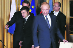 Володимир Зеленський та Володимир Путін під час зустрічі Нормандської четвірки