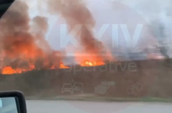 Під Києвом біля траси сталася масштабна пожежа. Горить очерет (відео)