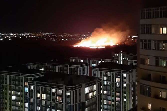 Вночі в Ірпені поблизу будинків палав сухостій (фото)