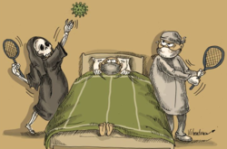 Художниця Вільма Варгас з Еквадору зобразила «гру» в теніс над ліжком хворого