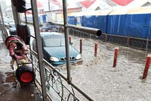 Автомобили «плыли»: ливень затопил рынок в Харькове (фото)