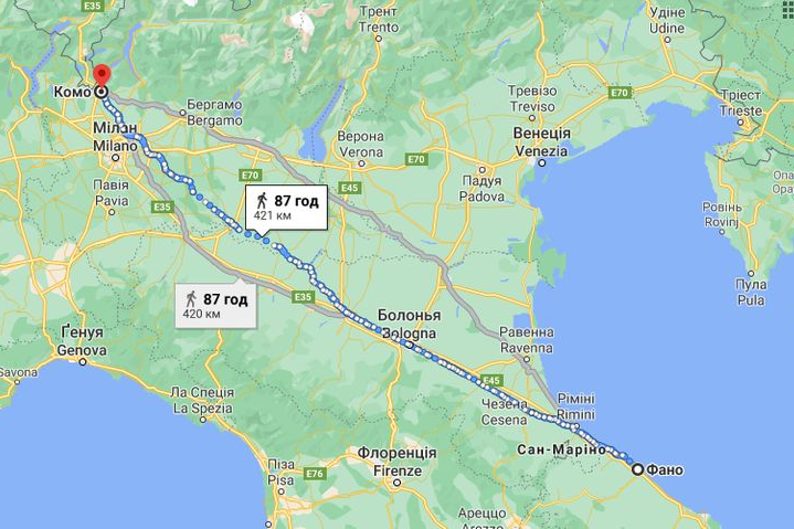 Італієць пройшов 450 кілометрів, щоб відпочити від дружини