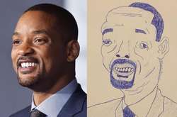 Парень рисует странные портреты знаменитостей. Выглядит очень плохо, но людям нравится