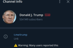 Може просити гроші. Telegram позначив канал Трампа як шахрайський
