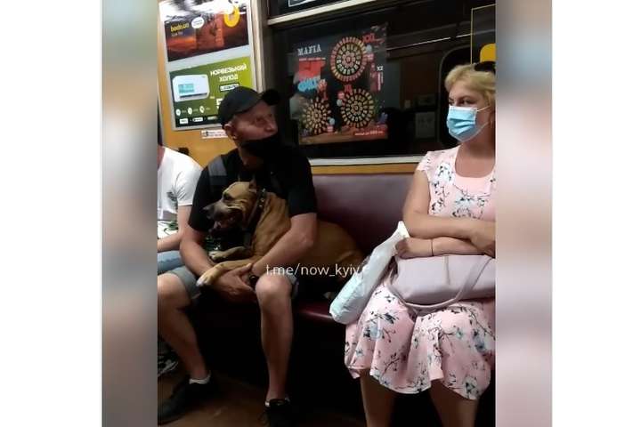 У київському метро їхав чоловік із бійцівським собакою без намордника й повідка (відео)
