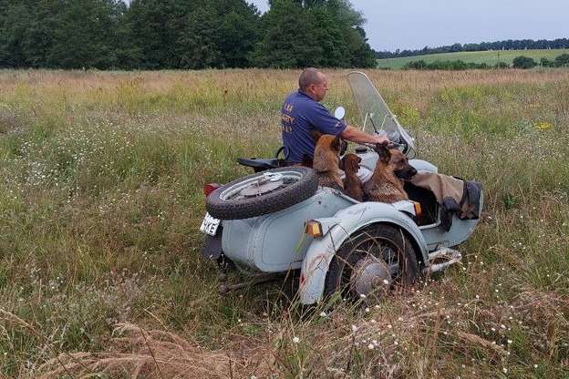 На Черкащині господар катає п'ятьох собак на мотоциклі (фото, відео)