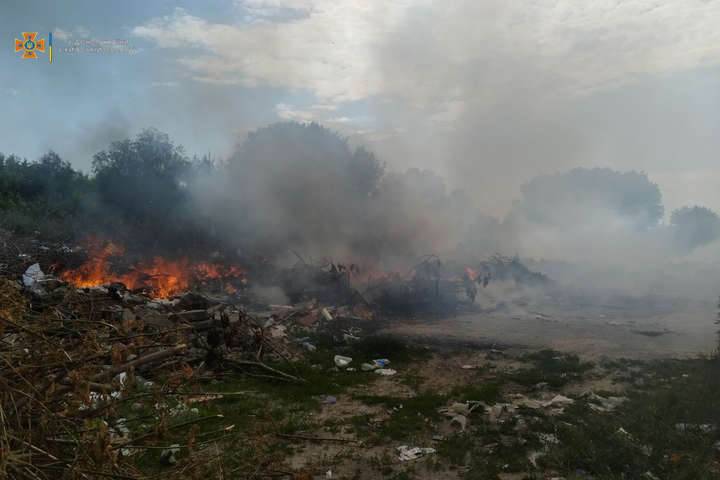 На Київщині п’ять годин гасили пожежу на стихійному сміттєзвалищі (фото)
