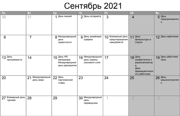 Как украинцы будут отдыхать в сентябре: календарь праздников и выходных
